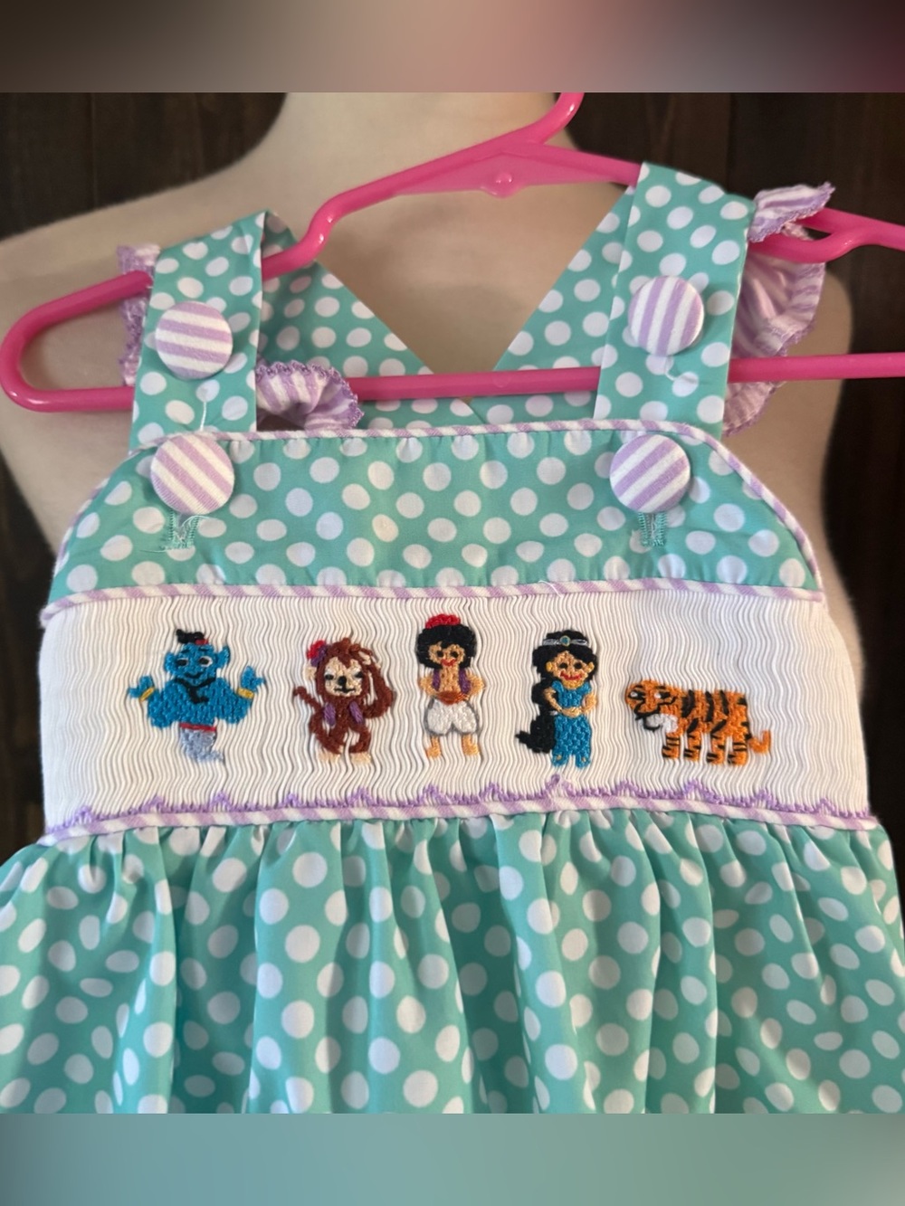 Girls The Smocked Flamingo Aladdin Princess Jasmine Smocked Romper 12 Months
